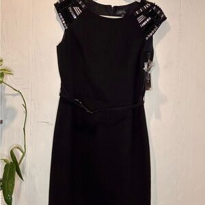 Elegant Black Dress with Beaded Shoulders